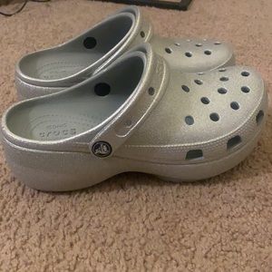 Silver platform crocs